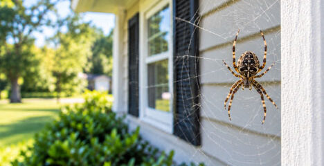 spider in a web outside a home pest control for spiders in Baton Rouge